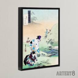 "Artery8 Beauties Harvesting Bracken Framed Canvas Wall Art Print Ogata Gekko in Green - Size: W12"" x H16""" - thumbnail 2