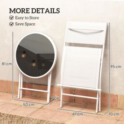 OUTSUNNY 3 Pieces Outdoor Bistro Set, Glass Top Table & Chairs, White - thumbnail 5