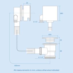 Nes Home Bath Filler with Sprung Waste & Overflow - Square in Metallic Silver - thumbnail 4