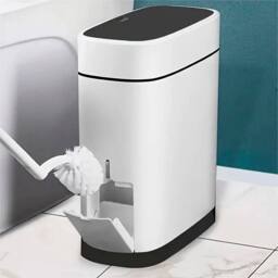 SPETLEK 14L Narrow Plastic Trash Can With Toilet Brush Holder in White - Size: 0.6m2 - thumbnail 1