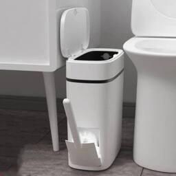 SPETLEK 14L Narrow Plastic Trash Can With Toilet Brush Holder in White - Size: 0.6m2 - thumbnail 5