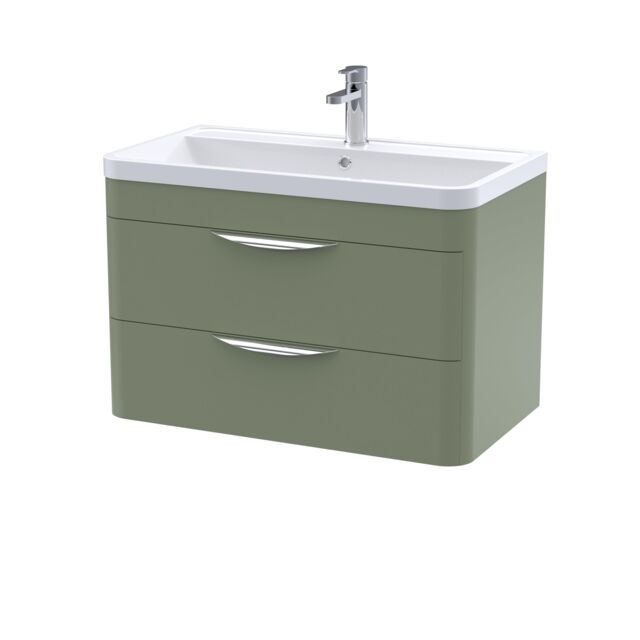 Balterley Contemporary Wall Hung 2 Drawer Bathroom Vanity Unit, Green, 810mm in Green - image 1