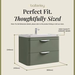 Balterley Contemporary Wall Hung 2 Drawer Bathroom Vanity Unit, Green, 810mm in Green - thumbnail 5