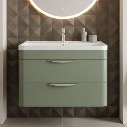 Balterley Contemporary Wall Hung 2 Drawer Bathroom Vanity Unit, Green, 810mm in Green - thumbnail 9