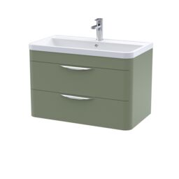 Balterley Contemporary Wall Hung 2 Drawer Bathroom Vanity Unit, Green, 810mm in Green