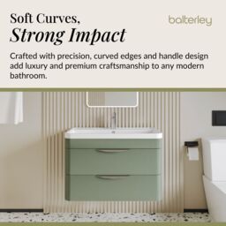 Balterley Contemporary Wall Hung 2 Drawer Bathroom Vanity Unit, Green, 810mm in Green - thumbnail 6