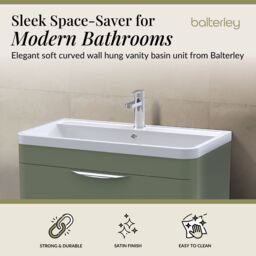 Balterley Contemporary Wall Hung 2 Drawer Bathroom Vanity Unit, Green, 810mm in Green - thumbnail 3