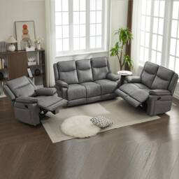 FURNITURE ONE Manual Recliners Sofa, 6 Seater Recliner Couches Set - 1+2+3 Seater in Grey - Size: 1 Pack