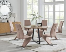 FurnitureboxUK Santorini Brown Wood Effect Dining Table & 6 Willow Chairs in Beige - thumbnail 1