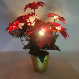 mysmartbuy Artificial LED Red Poinsettia Plant in Gold Pot - Faux Realistic Floral Home Christmas Decoration with 10 Lights - H35 x 28cm - thumbnail 5