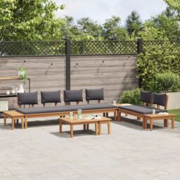 Berkfield Home 5 Piece Garden Bench Set with Cushions - Solid Teak Wood in Brown - thumbnail 4
