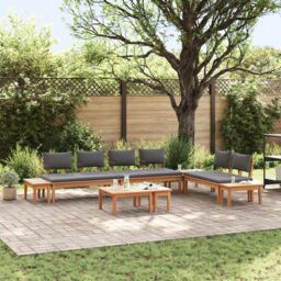 Berkfield Home 5 Piece Garden Bench Set with Cushions - Solid Teak Wood in Brown