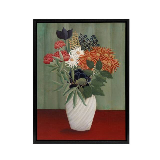 "Artery8 Flower Bouquet China Asters Rousseau Black Framed Canvas Wall Art - Size: W12"" x H16""" - image 1