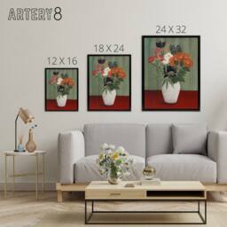 "Artery8 Flower Bouquet China Asters Rousseau Black Framed Canvas Wall Art - Size: W12"" x H16""" - thumbnail 4