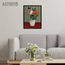 "Artery8 Flower Bouquet China Asters Rousseau Black Framed Canvas Wall Art - Size: W12"" x H16""" - thumbnail 3