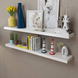 Berkfield Home Modern 2 White MDF Floating Wall Display Shelves Book/DVD Storage - thumbnail 2