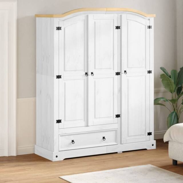 Berkfield Home Wardrobe Corona White 151.5x52x186 cm Solid Wood Pine - image 1