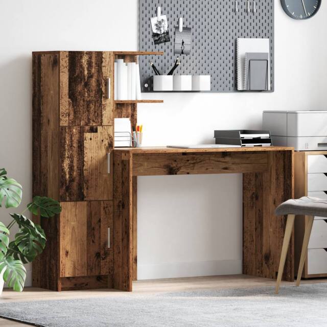 Berkfield Home Desk with Storage Old Wood Engineered Wood in Brown - image 1
