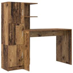 Berkfield Home Desk with Storage Old Wood Engineered Wood in Brown - thumbnail 2