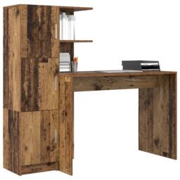 Berkfield Home Desk with Storage Old Wood Engineered Wood in Brown - thumbnail 3