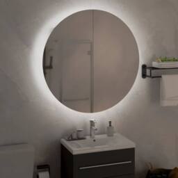 Berkfield Home Bathroom Cabinet with Round Mirror&LED Oak 54x54x17.5 cm in Brown - thumbnail 3