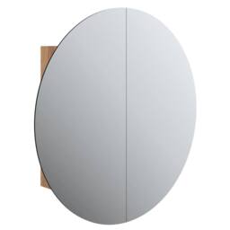 Berkfield Home Bathroom Cabinet with Round Mirror&LED Oak 54x54x17.5 cm in Brown - thumbnail 2