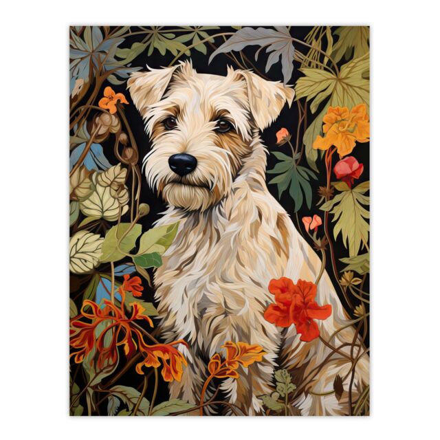 Artery8 White Cream Border Terrier On Elegant Floral Backdrop William Morris Style Jungle Flowers Artwork Large Wall Unframed Art Poster Print Thick - image 1