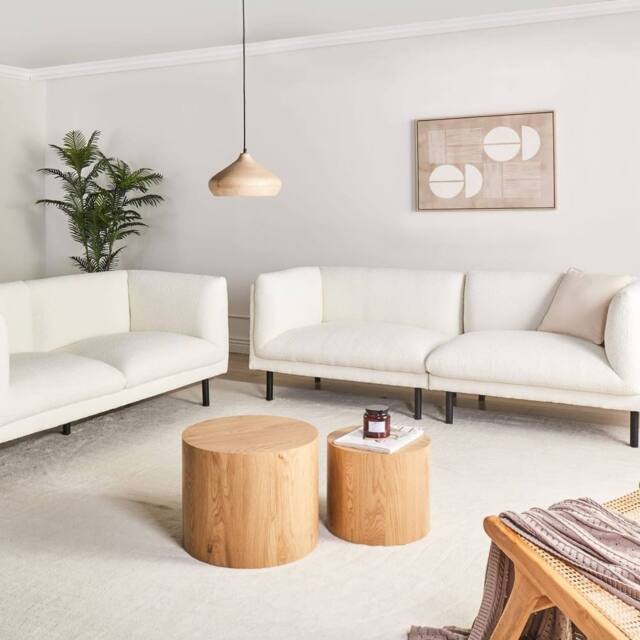 Wyld and Coco 5-Seater Off-White Boucle Sofa Set with Chrome Metal Legs in White - image 1