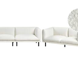 Wyld and Coco 5-Seater Off-White Boucle Sofa Set with Chrome Metal Legs in White - thumbnail 2