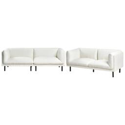 Wyld and Coco 5-Seater Off-White Boucle Sofa Set with Chrome Metal Legs in White - thumbnail 4