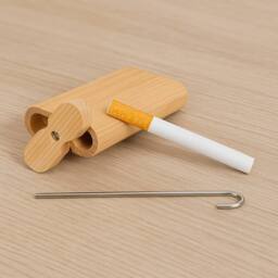 Voltico Portable One Hitter Pipe Wooden Box with Clean Hook in Light Oak