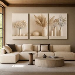 "Mafett 3 Set Canvas Wall Art Print Modern Beige Vase Collection - Size: W12"" x H16""" - thumbnail 1