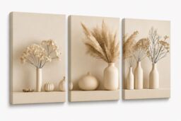 "Mafett 3 Set Canvas Wall Art Print Modern Beige Vase Collection - Size: W12"" x H16""" - thumbnail 2