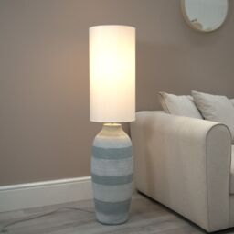 ValueLights Deegan Grey Ceramic Midi Compact Floor Lamp with Tall Fabric Lamp Shade & Bulb - thumbnail 3