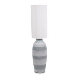 ValueLights Deegan Grey Ceramic Midi Compact Floor Lamp with Tall Fabric Lamp Shade & Bulb - thumbnail 2