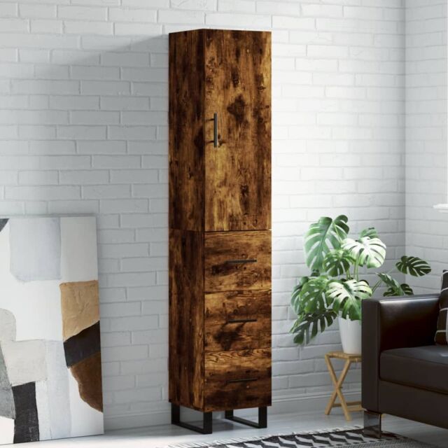 Berkfield Home Highboard Smoked Oak 34.5x34x180 cm Engineered Wood in Brown - image 1