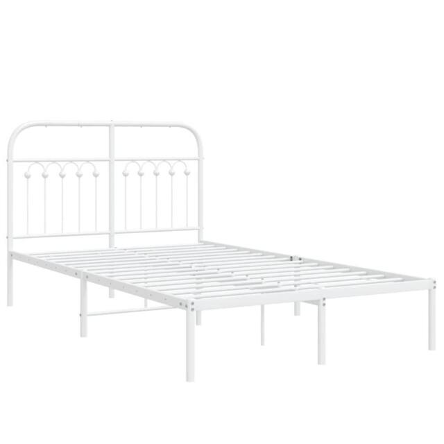 Berkfield Home Metal Bed Frame without Mattress with Headboard White 120x190cm - Size: 120x190 cm - image 1
