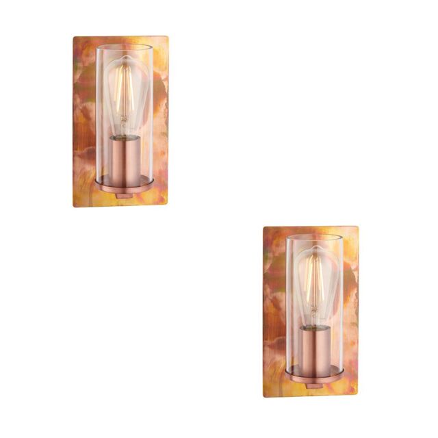 Loops 2 PACK Copper Patina Plate Wall Lamp Light & Clear Glass Shade - Dimmable LED - image 1