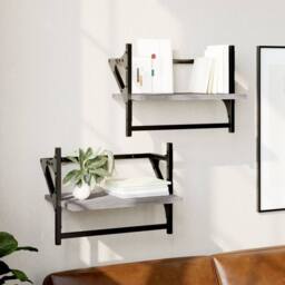 Berkfield Home Wall Shelves with Bars 2 pcs Grey Sonoma 40x25x30 cm - Size: 40 x 25 x 30 cm - thumbnail 2