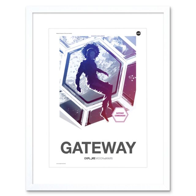 "Artery8 Wall Art Print NASA Modern Explorers Explore Moon to Mars Gateway Commander Artemis Poster Artwork Framed 9X7 Inch in White - Size: W7"" x H9""" - image 1