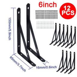 Kelvenix Heavy Duty Stainless steel L Shaped Wall Mounted Shelf Brackets in Black - thumbnail 2