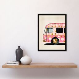 "Artery8 Pink Glamour Party Bus Gold Polka Dot Modern Framed Art Print - Size: W12"" x H16""" - thumbnail 4