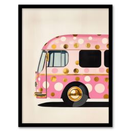 "Artery8 Pink Glamour Party Bus Gold Polka Dot Modern Framed Art Print - Size: W12"" x H16""" - thumbnail 1