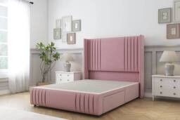 "Sloomy Camden Plush Divan Base No Drawers - 54"" Wing Headboard-Footboard in Pink - Size: Double" - thumbnail 1