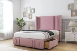"Sloomy Camden Plush Divan Base No Drawers - 54"" Wing Headboard-Footboard in Pink - Size: Double" - thumbnail 4
