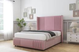 "Sloomy Camden Plush Divan Base No Drawers - 54"" Wing Headboard-Footboard in Pink - Size: Double" - thumbnail 3
