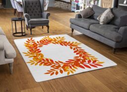 Benjamin Tate Design Orange & Red Autumn Leaves Designer Rug in Natural - Size: Large - thumbnail 2