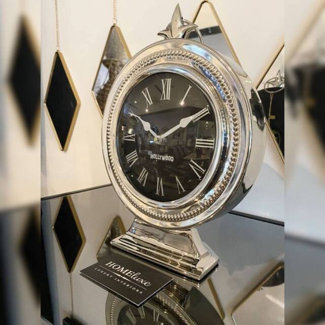 HOME LUXE INTERIOR Hollywood Crown Mantle Clock Silver - image 1