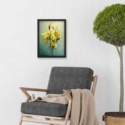 Artery8 Elegant Orchid Yellow Modern Artwork Framed Wall Art Print A4 in Black - thumbnail 2