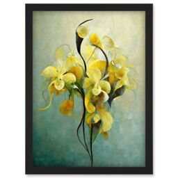 Artery8 Elegant Orchid Yellow Modern Artwork Framed Wall Art Print A4 in Black - thumbnail 1